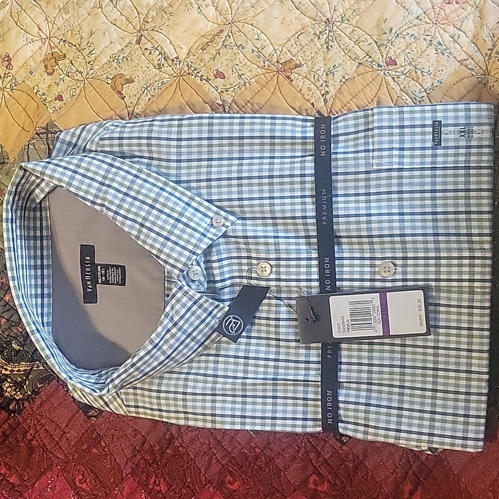 Blue Green white Van Huesen Men's LS Shirt